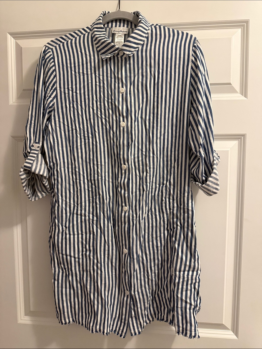 Tommy Bahama Blue and White Vertical Stripe Button-Down Shirt